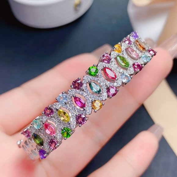 NEW 925 STERLING NATURAL MULTI COLOR TOURMALINE BANGLES 7' - Picture 2 of 5